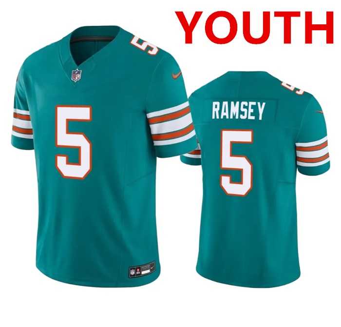 Youth Miami Dolphins #5 Jalen Ramsey Aqua 2023 F.U.S.E Vapor Limited Stitched Jersey->youth nfl jersey->Youth Jersey